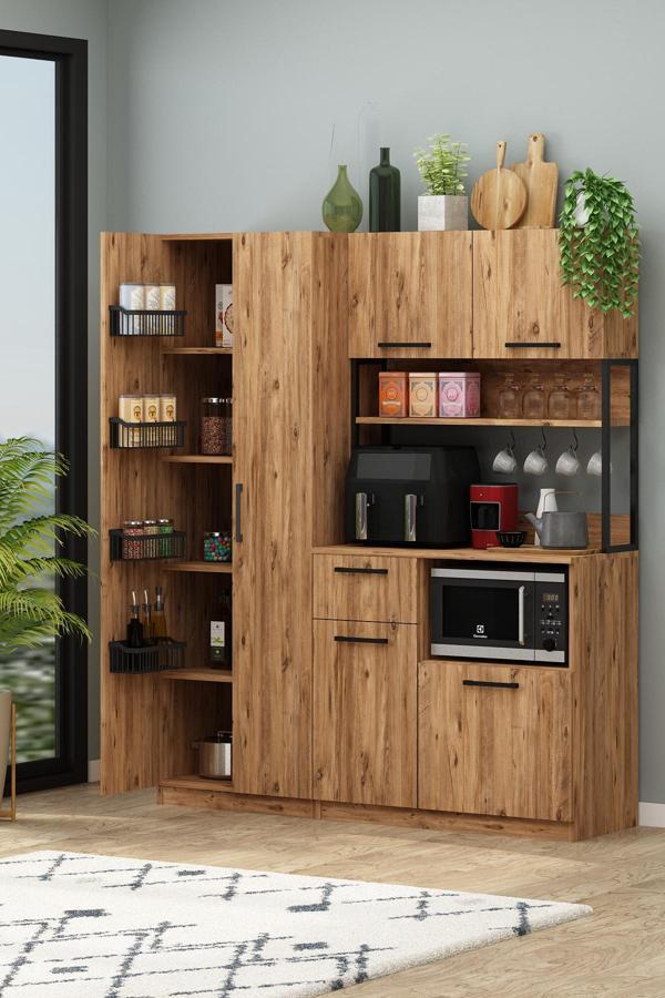 Ervin Sepet Raflı E2+2K Airfry Çok Amaçlı Kiler Dolabı 4 Raflı Dolaplı kahve Köşesi - Image 1