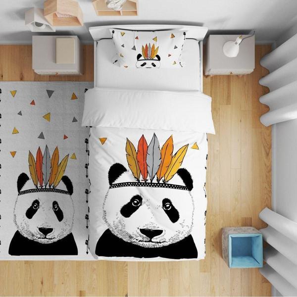 Cici Odam Yatak Örtüsü Beyaz Zemin Panda 140x220 - Yastık Kılıfı Hediye - Image 1