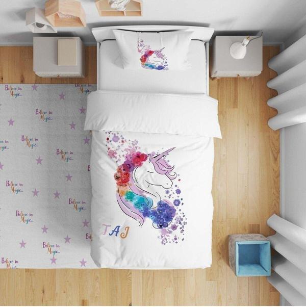 Cici Odam Çocuk Bebek Nevresim Takımı Çiçekli Unicorn - Image 1