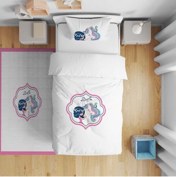 Cici Odam Çocuk Yatak Örtüsü Hediye Yastık Kılıfı Unicornlu Prenses Kız - Image 1