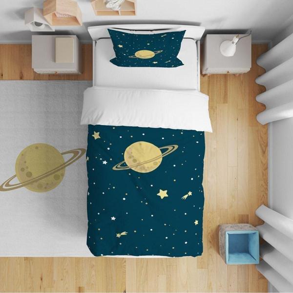 Cici Odam Yatak Örtüsü Kayan Yıldızlar Ve Satürn 140x220 - Yastık Kılıfı Hediye - Image 1