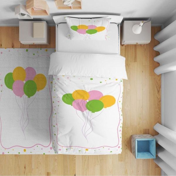 Cici Odam Yatak Örtüsü Renkli Uçan Balonlar 140x220 Yastık Kılıfı Hediye - Image 1