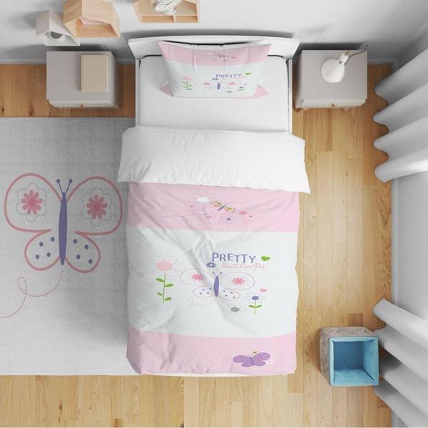 Cici Odam Yatak Örtüsü Çiçekler Ve Kelebek 140x220 - Yastık Kılıfı Hediye - Image 1
