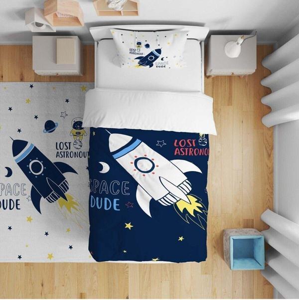 Cici Odam 140x220 Çocuk Yatak Örtüsü Hediye Yastık Kılıfı Astronot Uzay Roket - Image 1