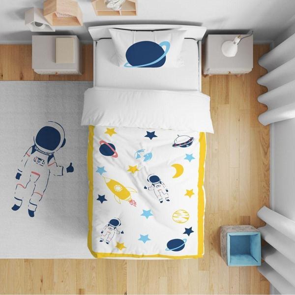 Cici Odam Yatak Örtüsü Uzay Temalı Astronot 140x220 - Yastık Kılıfı Hediye - Image 1