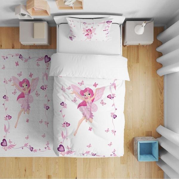 Cici Odam Yatak Örtüsü Çiçekler Ve Peri Kızı 140x220 - Yastık Kılıfı Hediye - Image 1