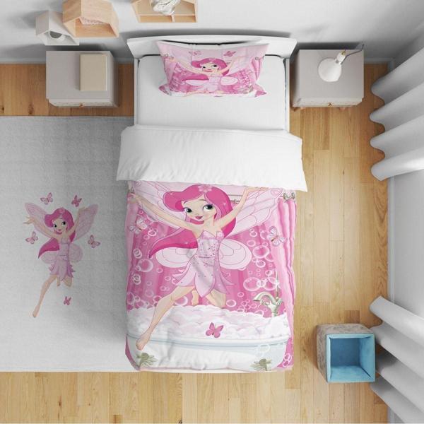 Cici Odam Yatak Örtüsü Çocuk Odası Küvette Kanatlı Peri Kızı 140x220 - Yastık Kılıfı Hediye - Image 1