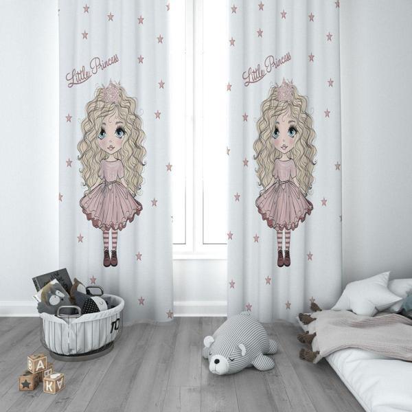 Cici Odam 1 Kanat Çocuk Odası Perdesi Fon Perde Yıldızlı Little Princess - Image 1