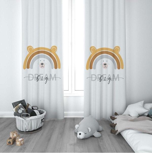 Cici Odam 1 Kanat Çocuk Odası Perdesi Fon Perde Gökkuşağı Ayıcık Dream Big - Image 1
