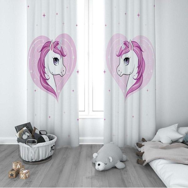 Cici Odam 1 Kanat Çocuk Odası Perdesi Fon Perde Serpme Yıldızlı Unicorn - Image 1