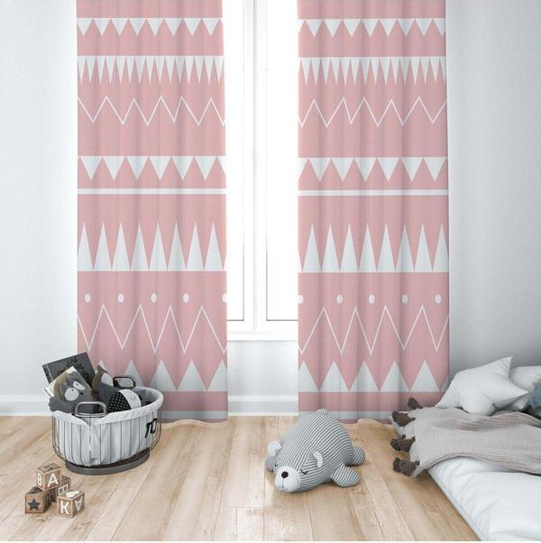 Cici Odam 1 Kanat Çocuk Odası Perdesi Fon Perde Geometrik Şekiller Pembe - Image 1