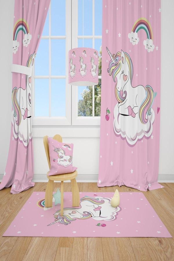 Cici Odam 2 Kanat Unicorn At Kiraz Çocuk Odası Perdesi Fon Perde - Image 1