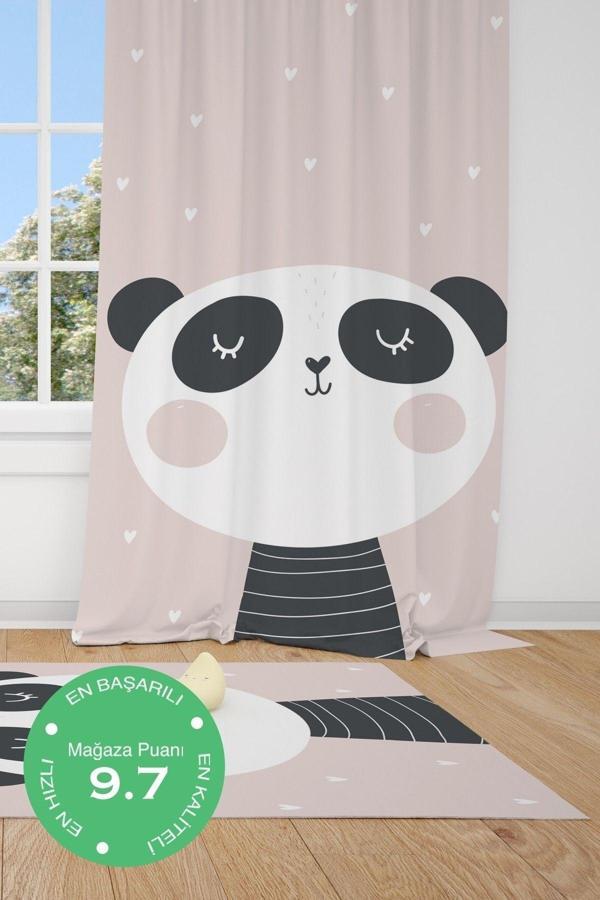 Cici Odam 1 Kanat Kalpler Ve Panda Çocuk Odası Perdesi Fon Perde - Image 1