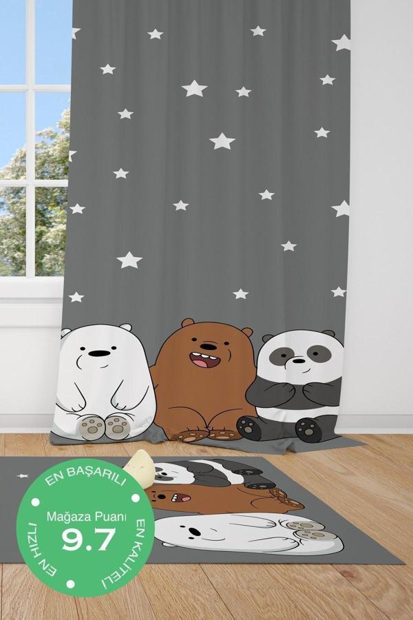 Cici Odam 1 Kanat Yıldızlar Panda Ve Ayılar Çocuk Bebek Odası Perdesi Fon Perde - Image 1