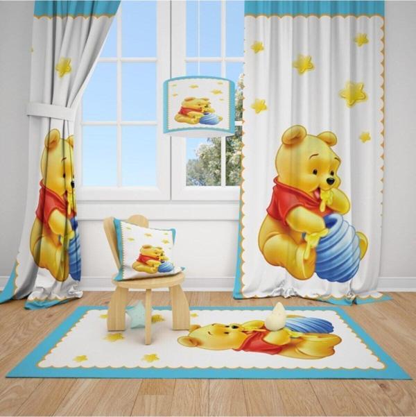 Cici Odam 2 Kanat Winnie The Pooh,yıldız Çocuk Bebek Odası Perdesi Fon Perde - Image 1