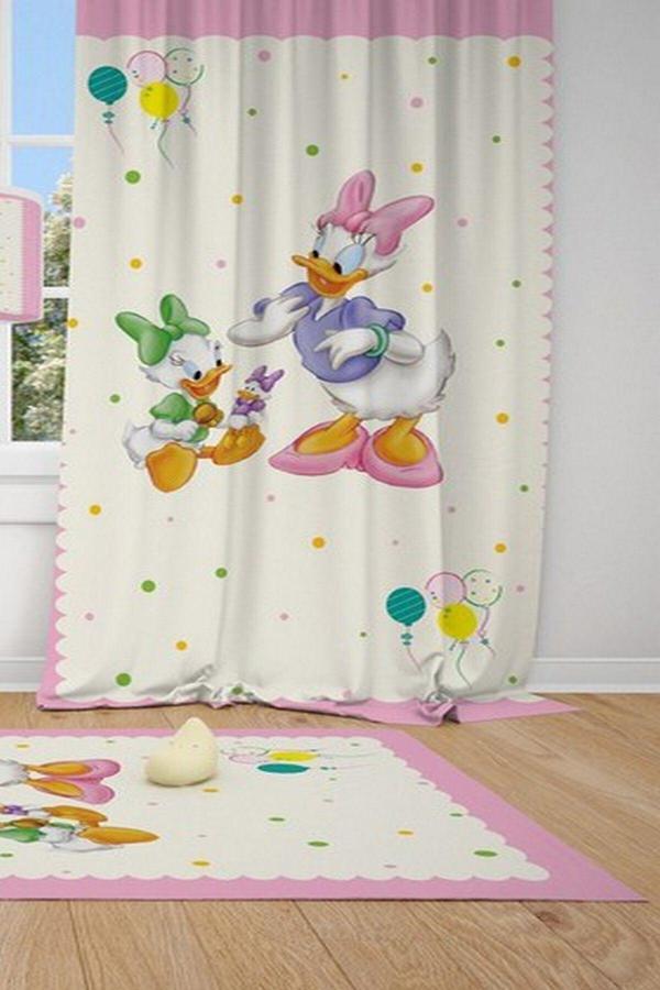 Cici Odam 1 Kanat Duffy Duck, Balonlar, Puantiye Çocuk Bebek Odası Perdesi Fon Perde - Image 1