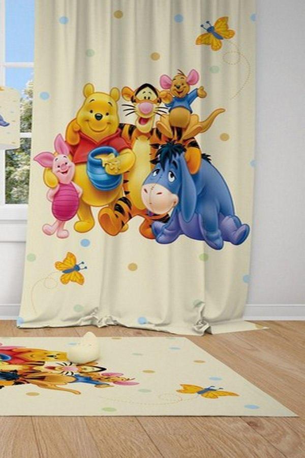 Cici Odam 1 Kanat Winnie Pooh Puantiye, Aslan, Eşşek, Ayı, Kelebek Bebek Çocuk Odası Perdesi Fon Perde - Image 1