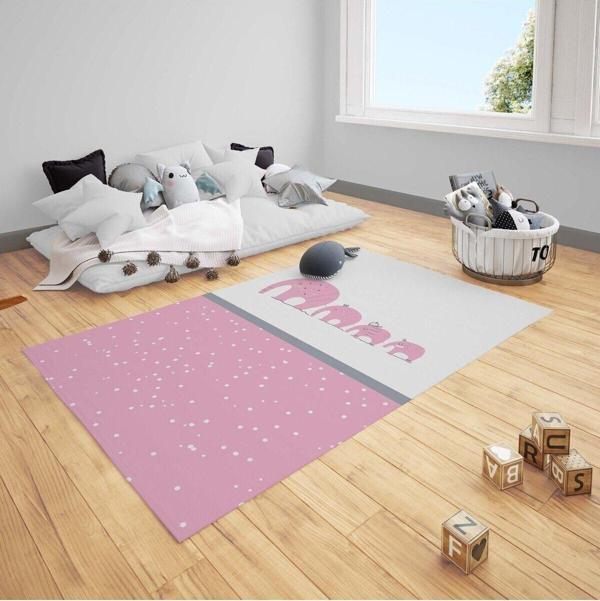 Cici Odam Çocuk Bebek Odası Halısı Puantiyeli Fil Ailesi - Image 1