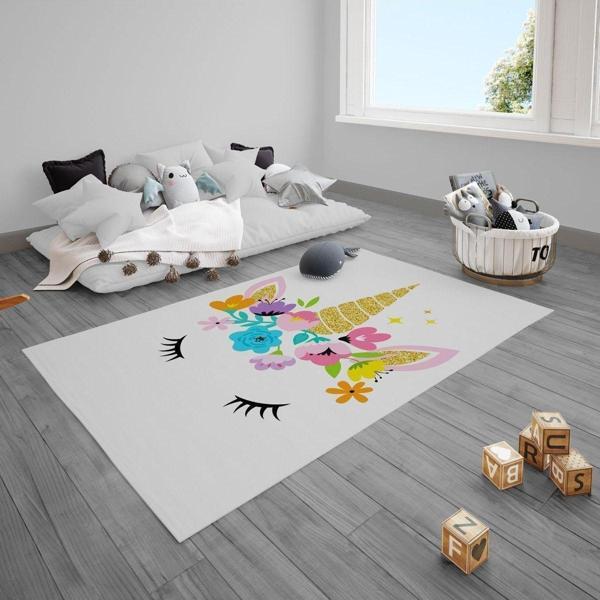 Cici Odam Çocuk Bebek Odası Halısı Kirpikli Unicorn - Image 1