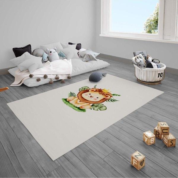 Cici Odam Çocuk Bebek Odası Halısı Sevimli Aslan Yapraklar - Image 1