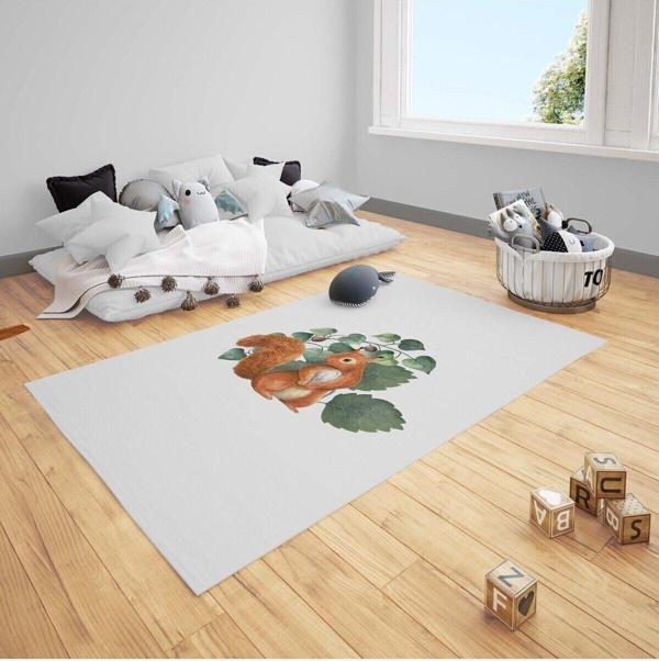 Cici Odam Çocuk Bebek Odası Halısı Sincap Yapraklar - Image 1