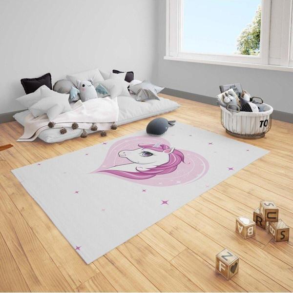 Cici Odam Çocuk Bebek Odası Halısı Serpme Yıldızlı Unicorn - Image 1