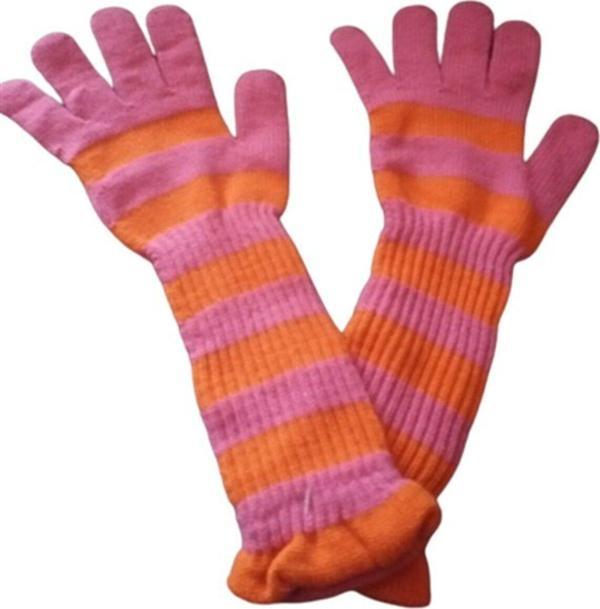 El&Ma Design Lastikli Triko Pembe & Turuncu Uzun Eldiven - Image 1