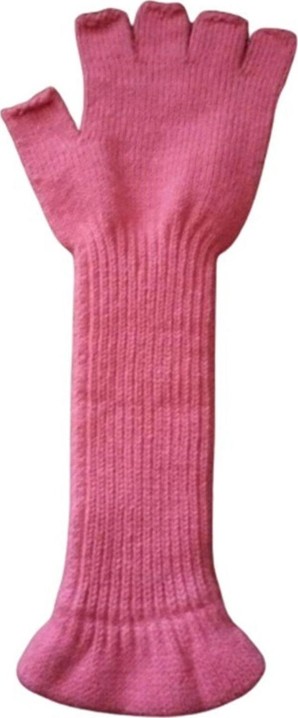 El&Ma Design Yarım Parmak Lastikli Triko Fuşya Uzun Eldiven - Image 1