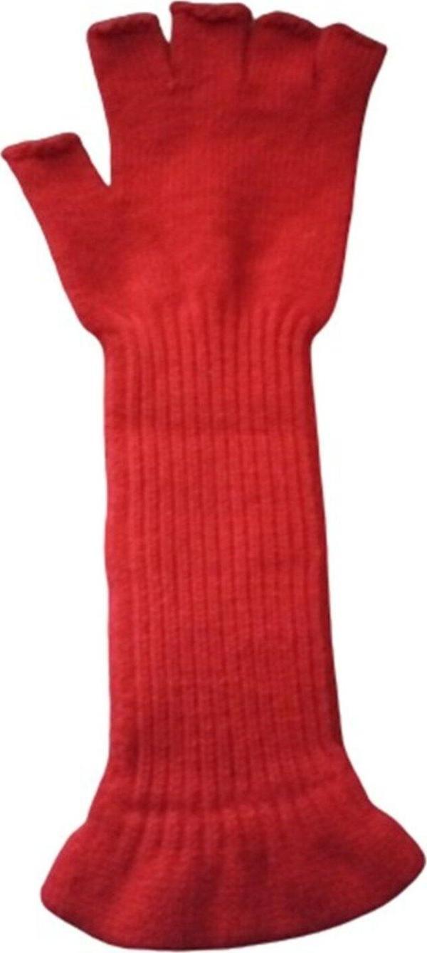 El&Ma Design Yarım Parmak Lastikli Triko Kırmızı Uzun Eldiven - Image 1