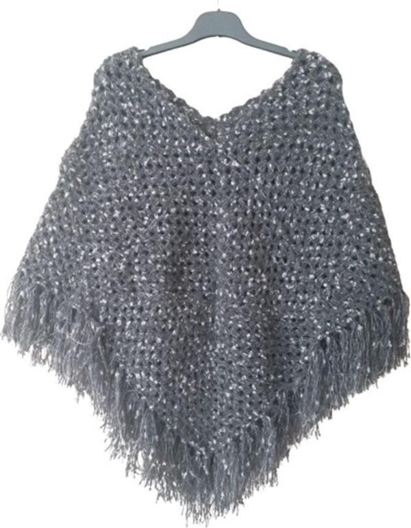 El&Ma Design El Örgüsü Gri Kırçıllı Kadın Panço - Image 1