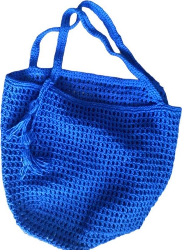 El&Ma Design El Örgüsü Koton Makrome Mavi Plaj Çantası - Image 1