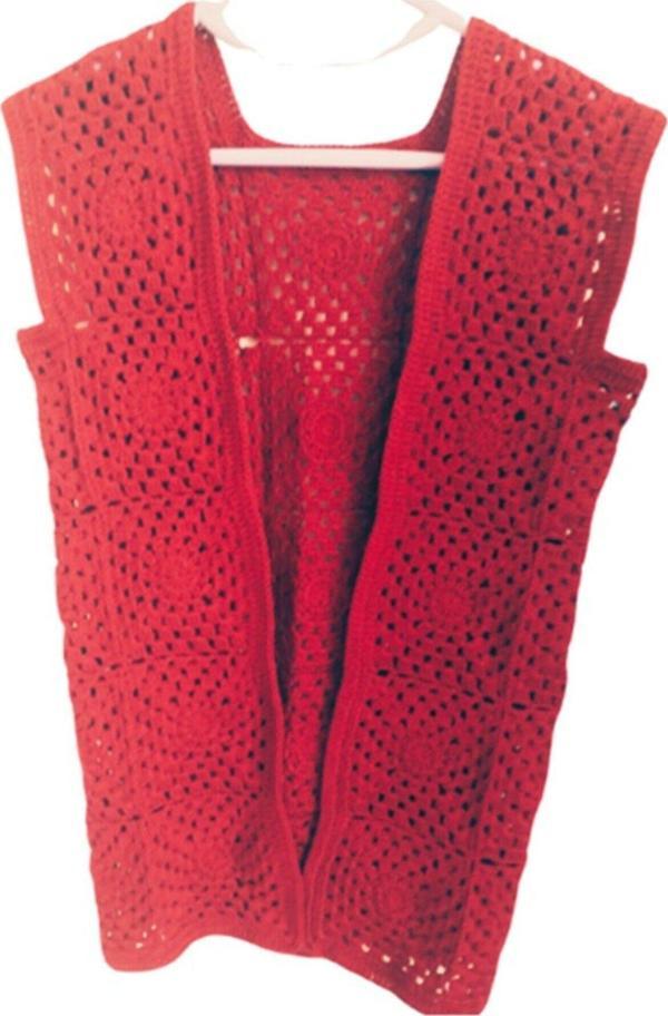 El&Ma Design El Örgüsü Motifli Koyu Kırmızı Yelek - Image 1