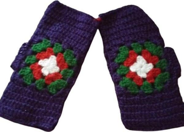 El&Ma Design El Örgüsü Parmaksız Lastikli Mor Motifli Eldiven - Image 1