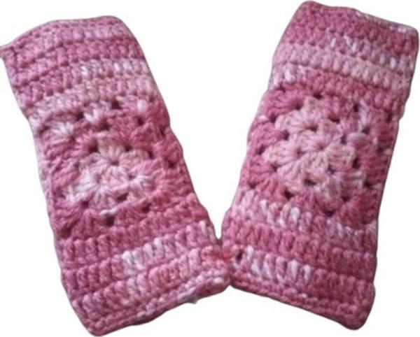 El&Ma Design El Örgüsü Parmaksız Lastikli Pudra Pembe Motifli Çocuk Eldiven - Image 1