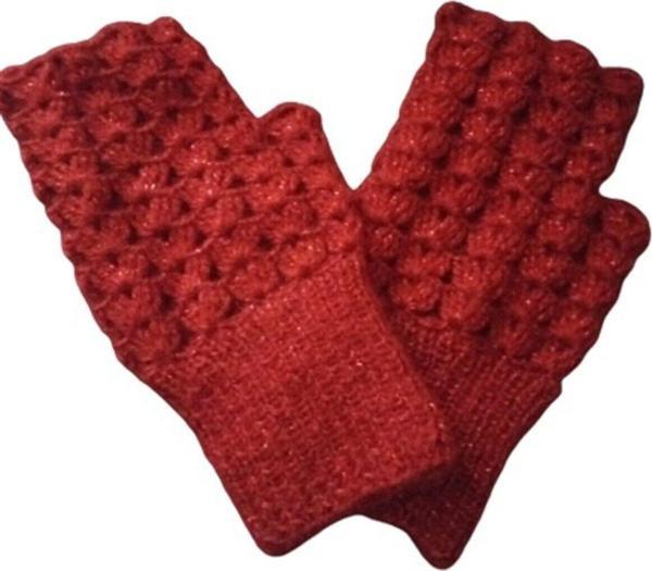 El&Ma Design El Örgüsü Parmaksız Lastikli Simli Koyu Kırmızı Eldiven - Image 1
