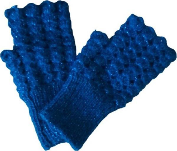 El&Ma Design El Örgüsü Parmaksız Lastikli Simli Koyu Mavi Eldiven - Image 1