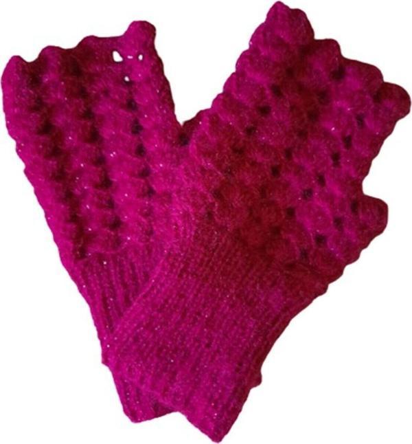 El&Ma Design El Örgüsü Parmaksız Lastikli Simli Sıklamen Eldiven - Image 1