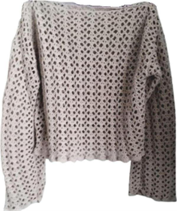 El&Ma Design El Örgüsü Tığ İşi Volan Kol Crochet Bej Kadın Bluz - Image 1