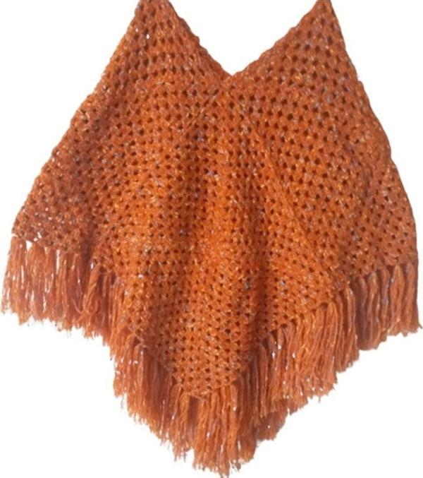 El&Ma Design El Örgüsü Turuncu Kırçıllı Kadın Panço - Image 1