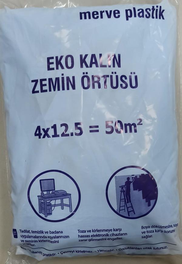KALİTE KALIN ETLİ Boya Örtü Zemin Brandası Eşya Koruma Naylonu 50 M2 = 4 x 12,5  - Image 1