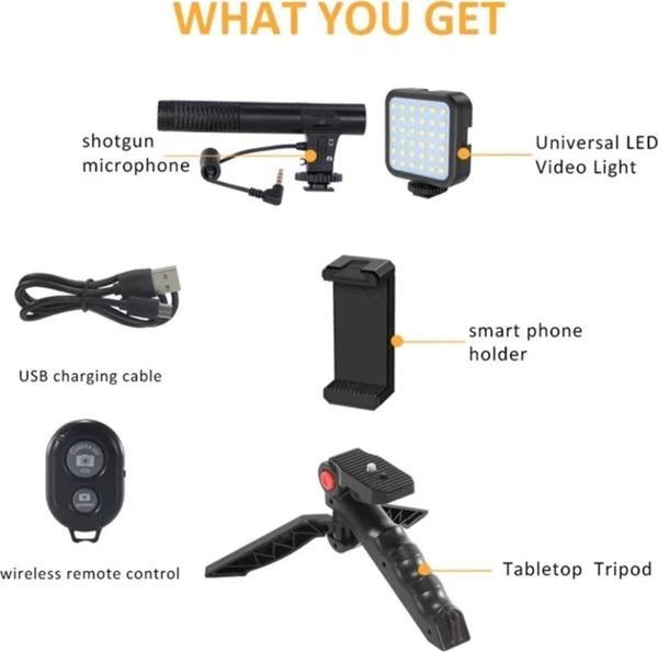 Ay-49 Video Making Kit Kumandalı Mikrofon Led Işık Mini Tripod Için Telefon Vlog Video Kayıt - Image 1