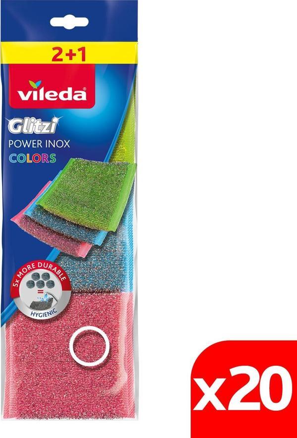 Vileda 20 Paket 3 lü Power Inox COLORS Çelik Bulaşık Sünger - Image 1
