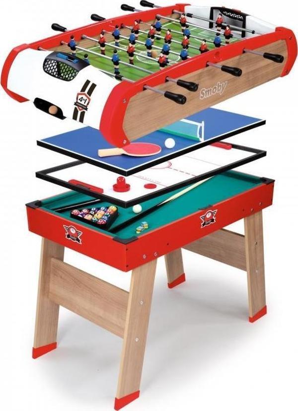 Smoby Powerplay 4 ü1 Arada Oyun Masası Seti : Langırt-Bilardo-Masa Tenisi-Hokey 640002 - Image 1