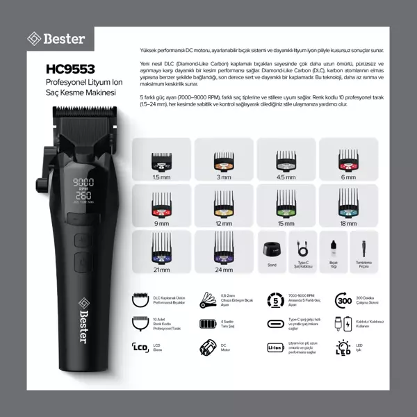 Bester HC9553 Profesyonel Lityum Ion Saç Kesme Makinesi - Image 1