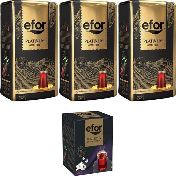 Efor  Platinum Siyah Dökme Çay 1.000Gr X 3 Adet + Tomurcuk Bergamot Aromalı 100Gr - Image 1