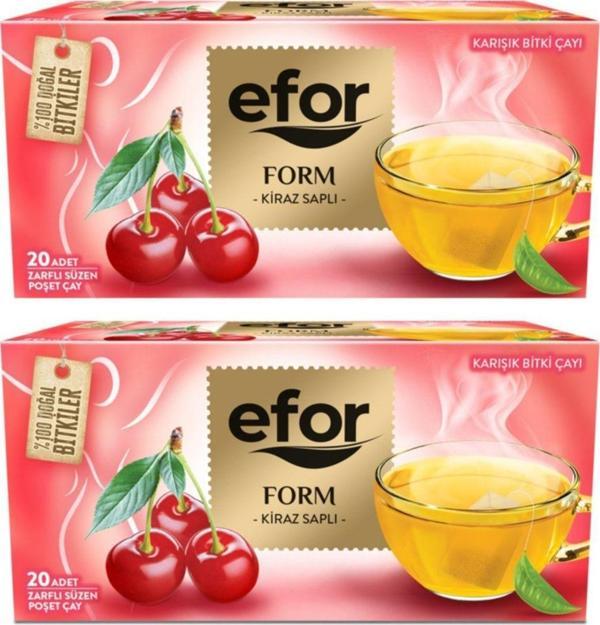 Efor Kiraz Saplı Form Çayı 20Li 2Li Set - Bardak Poşet Çay - Bitki Çayı - 40 Adet - Image 1