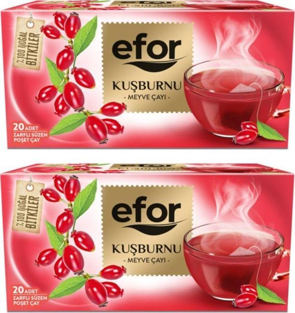 Efor Kuşburnu Çayı 20Li 2Li Set  Bardak Poşet Çay Bitki Çayı 40 Adet - Image 1