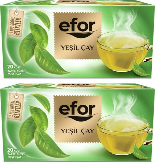 Efor Sade Yeşil Çay 20 Li 2 Li Set  Bardak Poşet Çay  Bitki Çayı  40 Adet - Image 1