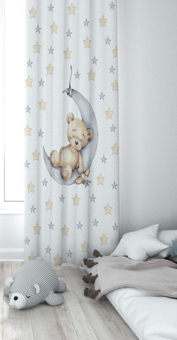 Cici Eko 1 Kanat Ayda Uyuyan Ayıcık Lazer Kenar Kesimli Ince Petek Dekoratif Çocuk Odası Perdesi 140x270 Cm - Image 1