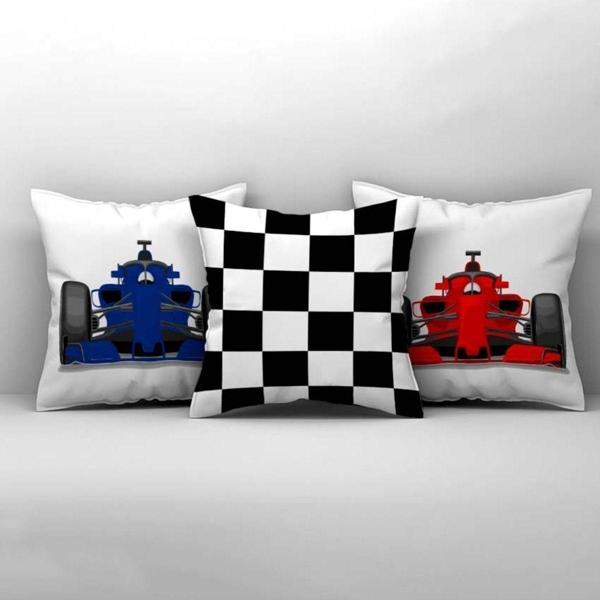 Cici Odam Çocuk Bebek Odası Kırlent Kılıfı Yarışcı Formula 1 Arabalı Dama - Image 1